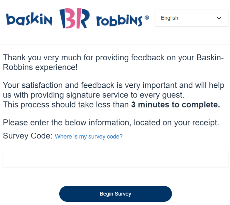 TellBaskinRobbins of Baskin Robbins Survey at www.tellbaskinrobbins.com