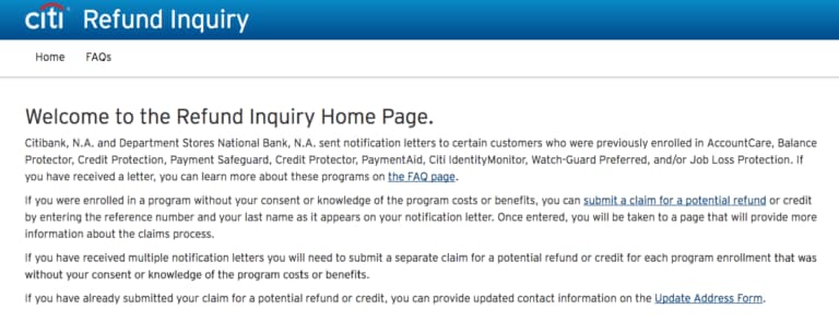 Citi.com/Refundinquiry | Submit a Claim for the Refund